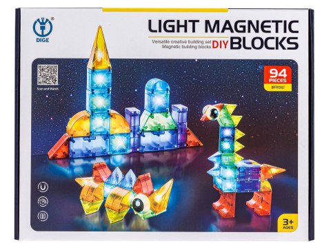 Klocki Magnetyczne Konstrukcyjne, Świecące Elementy, Figury 3d 94 El