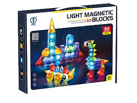 Klocki Magnetyczne Konstrukcyjne, Świecące Elementy, Figury 3d 94 El