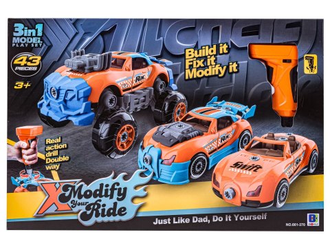 Sportowy, Terenowy Samochód do rozkręcania i skręcania 3w1 TUNING + Wkrętarka, Monster Truck
