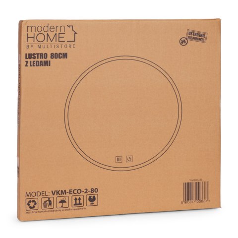 Lustro łazienkowe LED okrągłe ścienne 80 cm 3 barwy włącznik dotykowy ModernHome