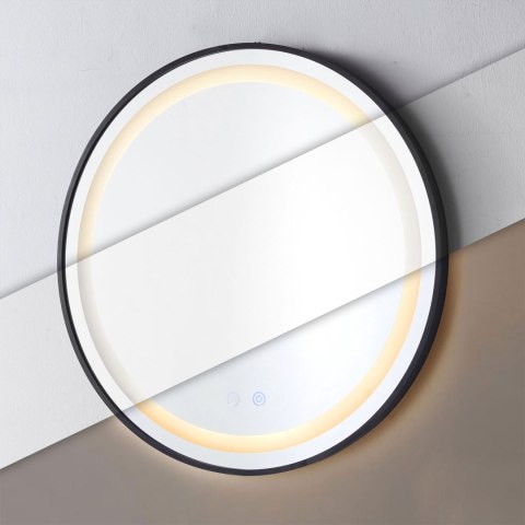 Lustro łazienkowe LED okrągłe ścienne 80 cm 3 barwy włącznik dotykowy regulacja jasności ModernHome