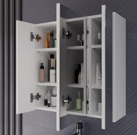 Szafka Łazienkowa Wisząca Biała z Lustrem półki 3 Drzwi 60 cm mat Lapo