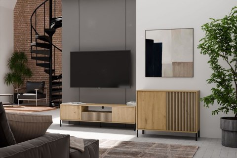 Komoda Szafka do salonu Dąb Artisan Lamele Front Ryflowany Tip-on Siena 2D