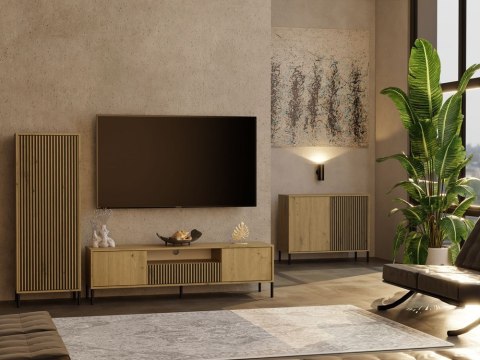 Komoda Szafka do salonu Dąb Artisan Lamele Front Ryflowany Tip-on Siena 2D