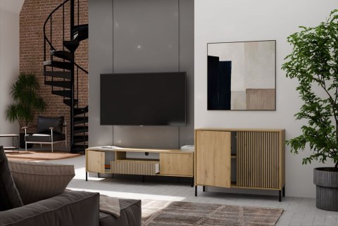 Komoda Szafka do salonu Dąb Artisan Lamele Front Ryflowany Tip-on Siena 2D