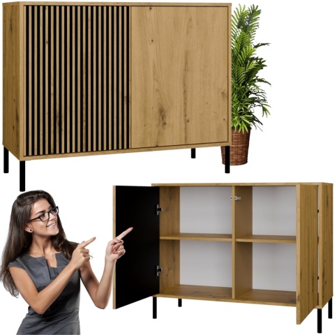Komoda Szafka do salonu Dąb Artisan Lamele Front Ryflowany Tip-on Siena 2D