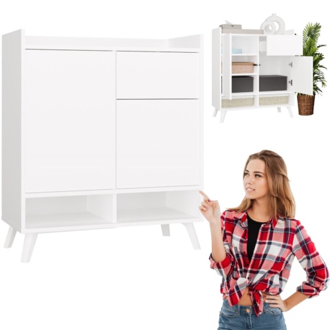 Komoda Biała Kalina 80x92x35 cm Szafka 2 Szafki 1 Szuflada Na Nóżkach