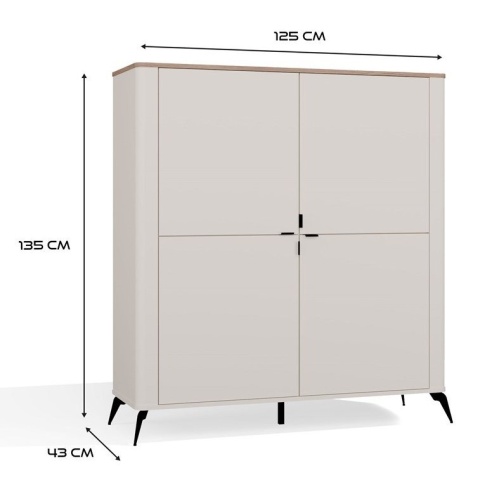 Komoda Szafka do Salonu Dąb Castello Kaszmir 4 Drzwi Półki 125x135 Lora 4D