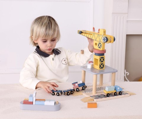 Drewniany Żuraw dźwig na magnes Pociąg Morska stacja załadunkowa Tooky Toy