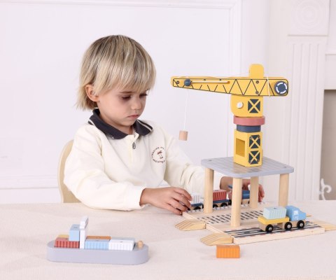 Drewniany Żuraw dźwig na magnes Pociąg Morska stacja załadunkowa Tooky Toy