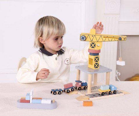 Drewniany Żuraw dźwig na magnes Pociąg Morska stacja załadunkowa Tooky Toy