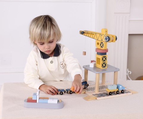 Drewniany Żuraw dźwig na magnes Pociąg Morska stacja załadunkowa Tooky Toy