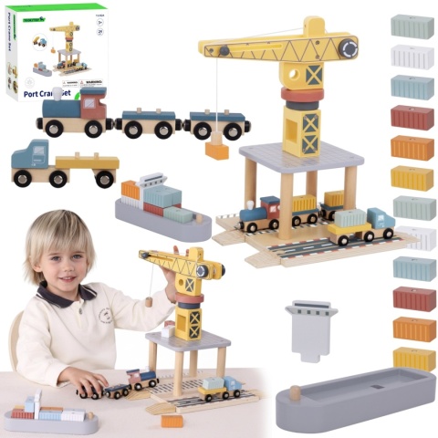 Drewniany Żuraw dźwig na magnes Pociąg Morska stacja załadunkowa Tooky Toy