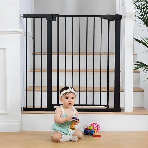 Bramka barierka zabezpieczająca 74-132 cm na schody i drzwi stal dodatkowe panele czarna ECOTOYS
