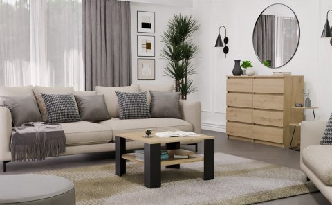Stolik Kawowy Ława Do Salonu Dąb Artisan Czarny Kwadratowy z Półką 68 cm
