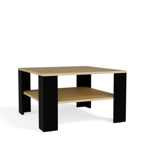 Stolik Kawowy Ława Do Salonu Dąb Artisan Czarny Kwadratowy z Półką 68 cm