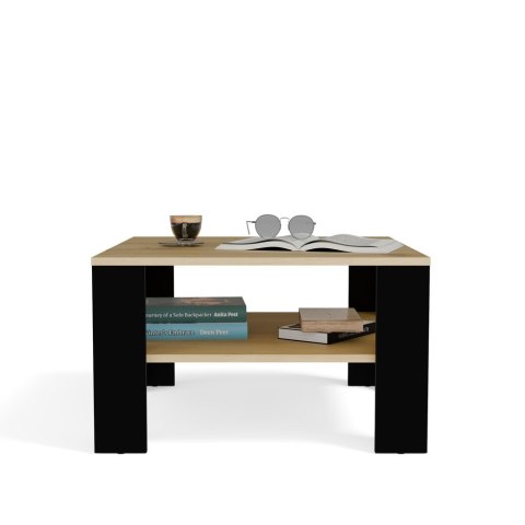 Stolik Kawowy Ława Do Salonu Dąb Artisan Czarny Kwadratowy z Półką 68 cm