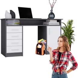 Biurko Komputerowe Szkolne 125x55 cm Antracyt Biel Do Nauki Nowoczesne Adaś