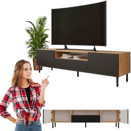 SZAFKA RTV 160 KAMA SLIM ARTISAN/CZERŃ RYFLOWANA NOWOCZESNA