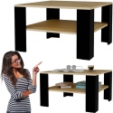 Stolik Kawowy Ława Do Salonu Dąb Artisan Czarny Kwadratowy z Półką 68 cm