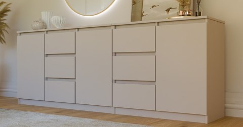 Komoda Duża Zestaw 200x75x40 cm Kaszmir Szafka x3 Szuflada x6 Komplet 3D6S