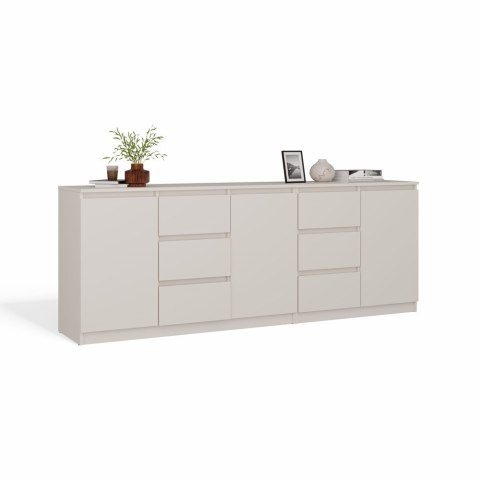 Komoda Duża Zestaw 200x75x40 cm Kaszmir Szafka x3 Szuflada x6 Komplet 3D6S