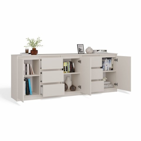 Komoda Duża Zestaw 200x75x40 cm Kaszmir Szafka x3 Szuflada x6 Komplet 3D6S