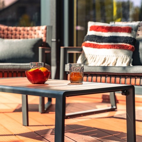 Zestaw Mebli Ogrodowych Komplet taras Sofa Fotele Stolik Szary Ravia