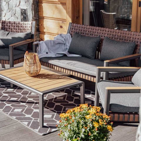 Zestaw Mebli Ogrodowych Komplet taras Sofa Fotele Stolik Szary Ravia