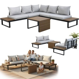 Zestaw Mebli Ogrodowych Komplet taras Sofa Stolik Narożnik szary Lotos