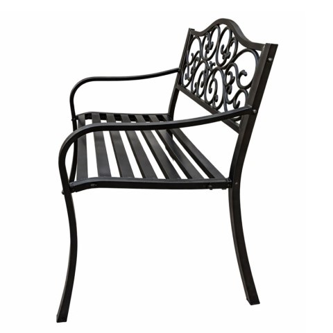 Ławka Ogrodowa Taras Ogród Park Metalowa Oparcie Zdobiona Czarna 127 cm