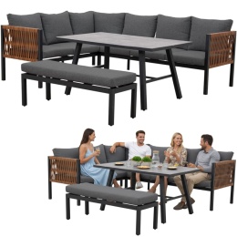 Zestaw Mebli Ogrodowych Komplet na taras Stół Narożnik Sofa Ławka 6 os Vero