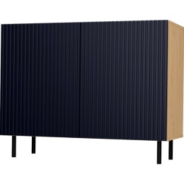 Komoda Ryflowana Szafka na nóżkach 4 półki drzwi Dąb Artisan+Granat 78x100