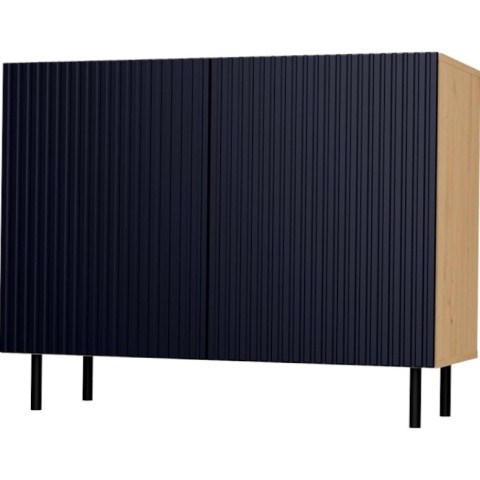 Komoda Ryflowana Szafka na nóżkach 4 półki drzwi Dąb Artisan+Granat 78x100