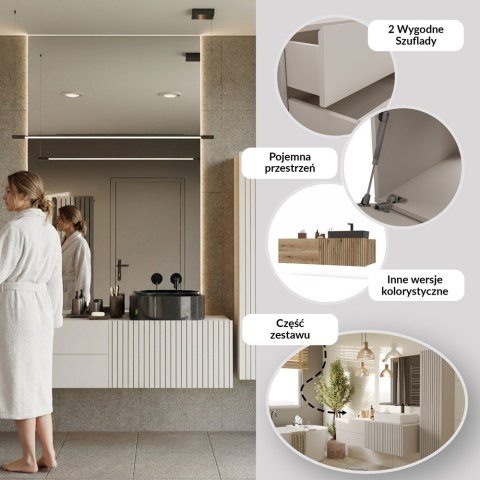 Szafka Pod Umywalkę Wisząca Kaszmir 2 Szuflady Drzwi 140cm Ryflowana Deko
