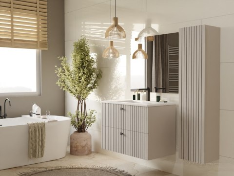Szafka Łazienkowa Wisząca Słupek 3 Półki Ryflowana Kaszmir 135x31 Deko 1D