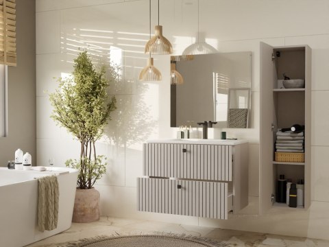 Szafka Łazienkowa Wisząca Słupek 3 Półki Ryflowana Kaszmir 135x31 Deko 1D