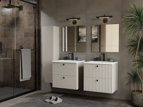 Szafka Łazienkowa Wisząca Słupek 3 Półki Ryflowana Kaszmir 135x31 Deko 1D