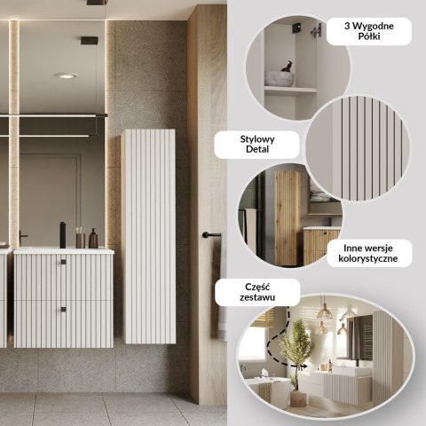 Szafka Łazienkowa Wisząca Słupek 3 Półki Ryflowana Kaszmir 135x31 Deko 1D