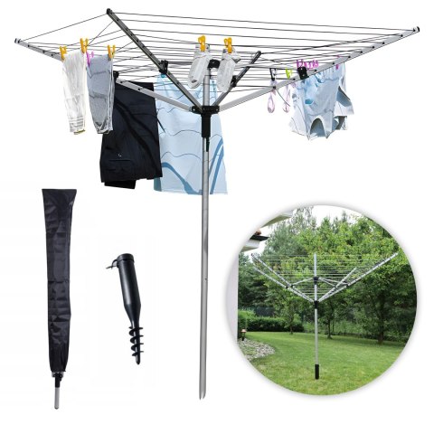 Suszarka ogrodowa na pranie 60 m powierzchni suszenia świder do montażu + pokrowiec gratis MultiGarden