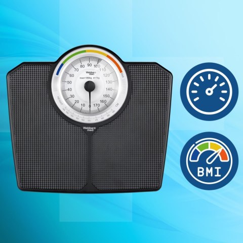 Klasyczna waga łazienkowa mechaniczna analogowa do 180 kg czarna WEBBER BMI