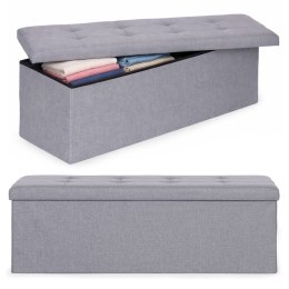 Pufa pikowana 111x38 cm ze schowkiem tapicerowana ława skrzynia jasnoszara ModernHome