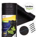 Agrowłóknina czarna agrotkanina UV 90g mata antychwastowa 1,6x50m kołki MulltiGarden