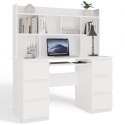 Biurko KUBA Z NADSTAWKĄ BIAŁE + Fotel DRIFT CZERWONY Zestaw 6 Szuflad