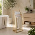 Stojak na ręczniki wieszak wolnostojący metalowy 4 ramiona złoty ModernHome