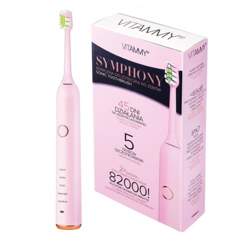 2x VITAMMY SYMPHONY BLACK i PINK Szczoteczki soniczne do zębów z komfortową obudową i 5 trybami