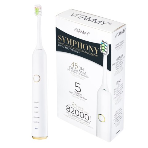 2x VITAMMY SYMPHONY BLACK i WHITE Szczoteczki soniczne do zębów z komfortową obudową i 5 trybami