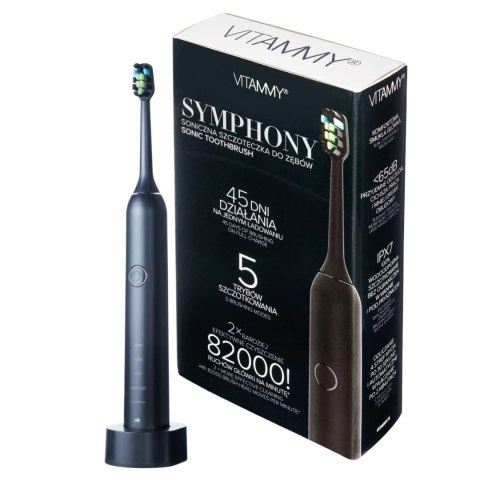 2x VITAMMY SYMPHONY BLACK i WHITE Szczoteczki soniczne do zębów z komfortową obudową i 5 trybami