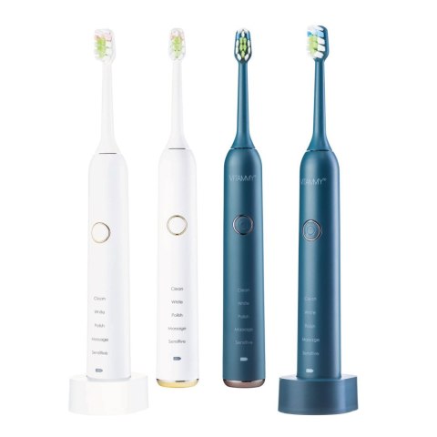 2x VITAMMY SYMPHONY WHITE i NAVY BLUE Szczoteczki soniczne do zębów z komfortową obudową i 5 trybami