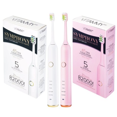 2x VITAMMY SYMPHONY WHITE i PINK Szczoteczki soniczne do zębów z komfortową obudową i 5 trybami
